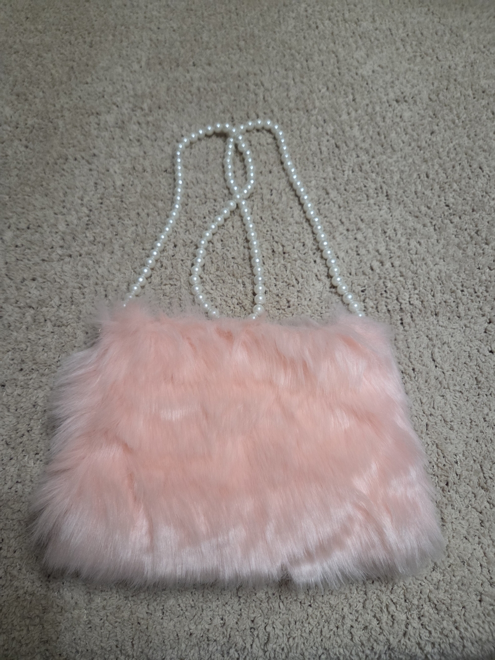Pink Faux Fur Pearl-Handle Shoulder Bag - Unbranded